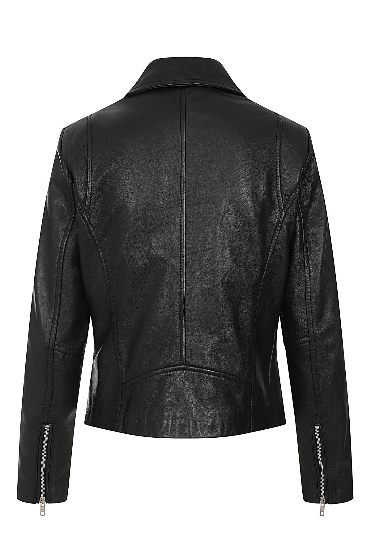 CELIA Women's Genuine Nappa Leather Biker Jacket - Black
