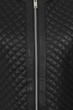 ELLIE Soft Lamb Nappa Leather Jacket - Quilted Collarless Design