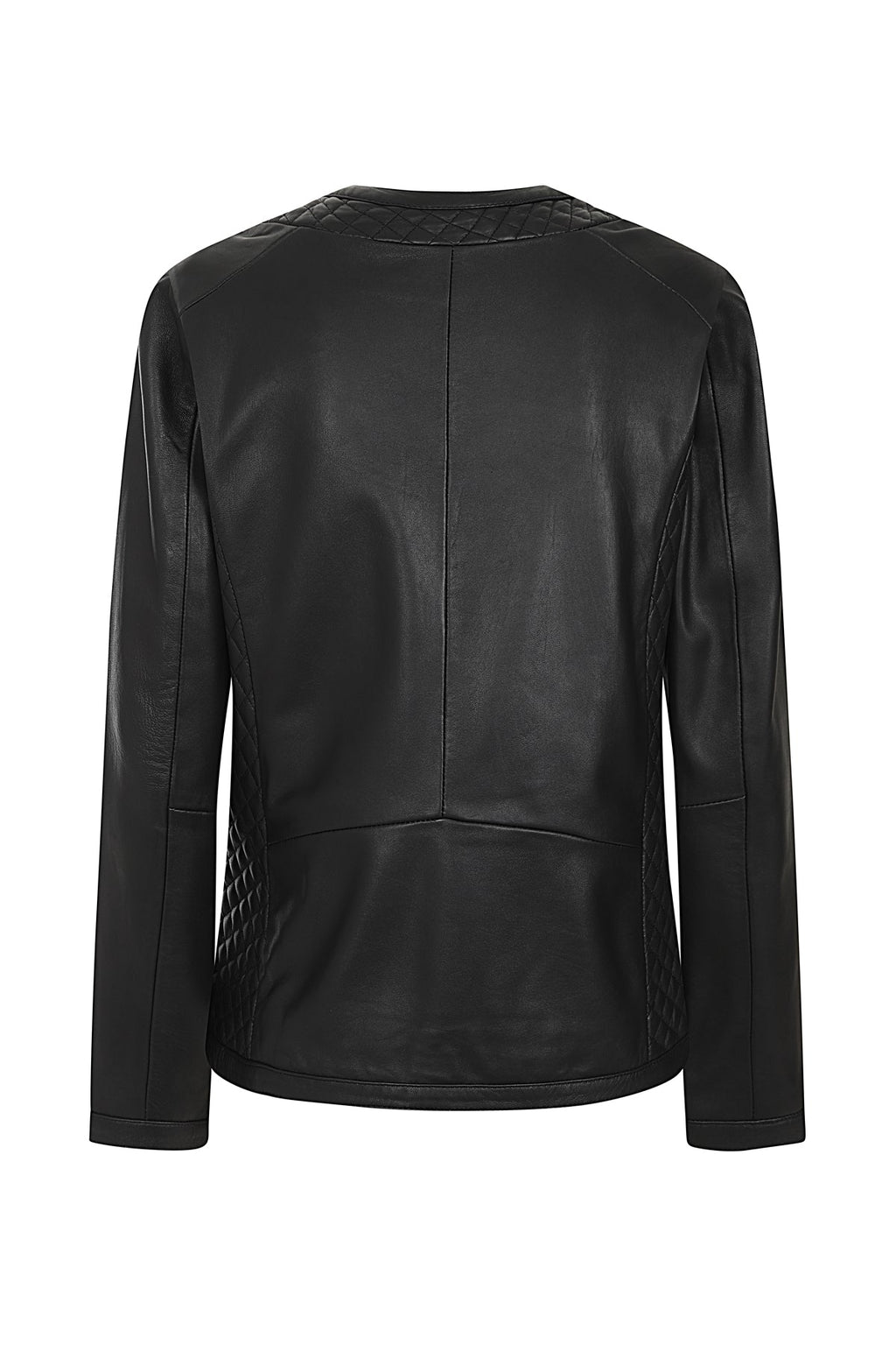 ELLIE Soft Lamb Nappa Leather Jacket - Quilted Collarless Design