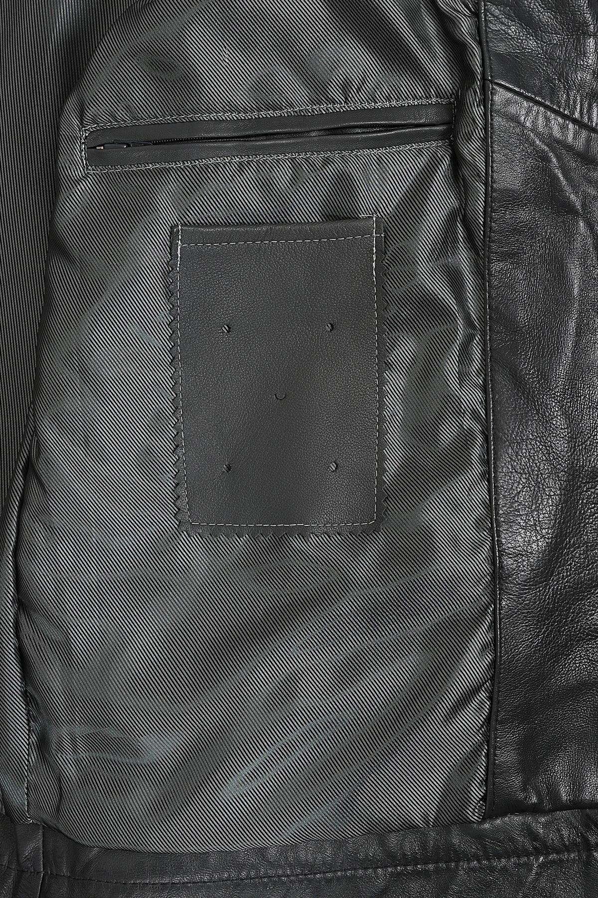 CHARLIE Men's Grey Nappa Leather Racer Biker Jacket - Lightweight