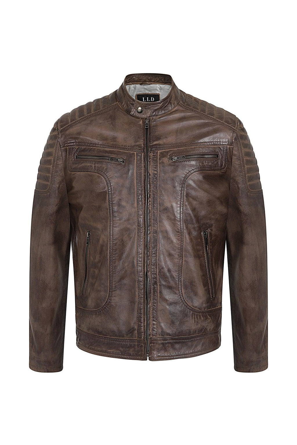 CHARLIE Men's Brown Nappa Leather Biker Jacket - Racer Style