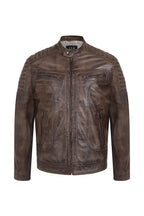 CHARLIE Men's Brown Nappa Leather Biker Jacket - Racer Style