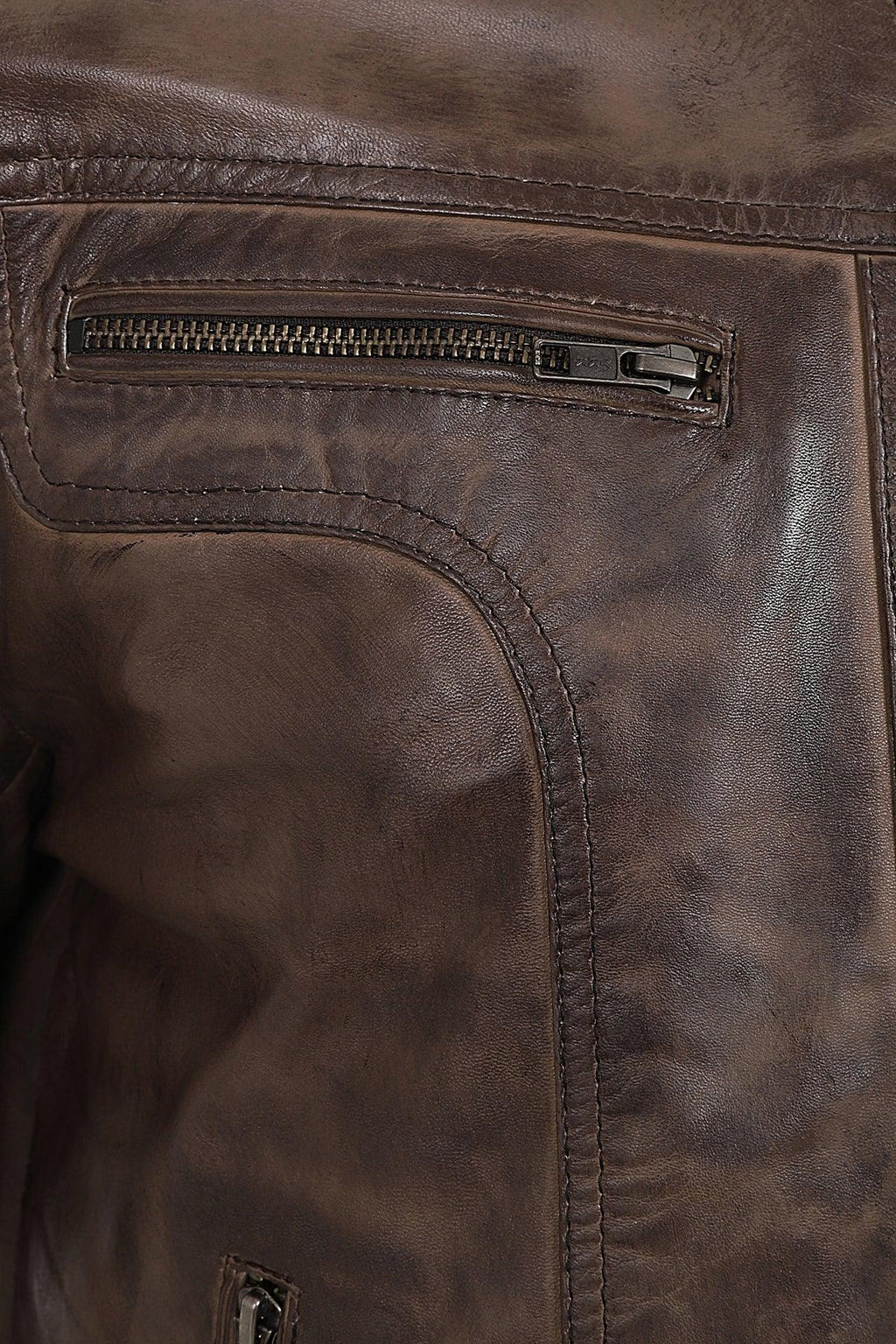 CHARLIE Men's Brown Nappa Leather Biker Jacket - Racer Style