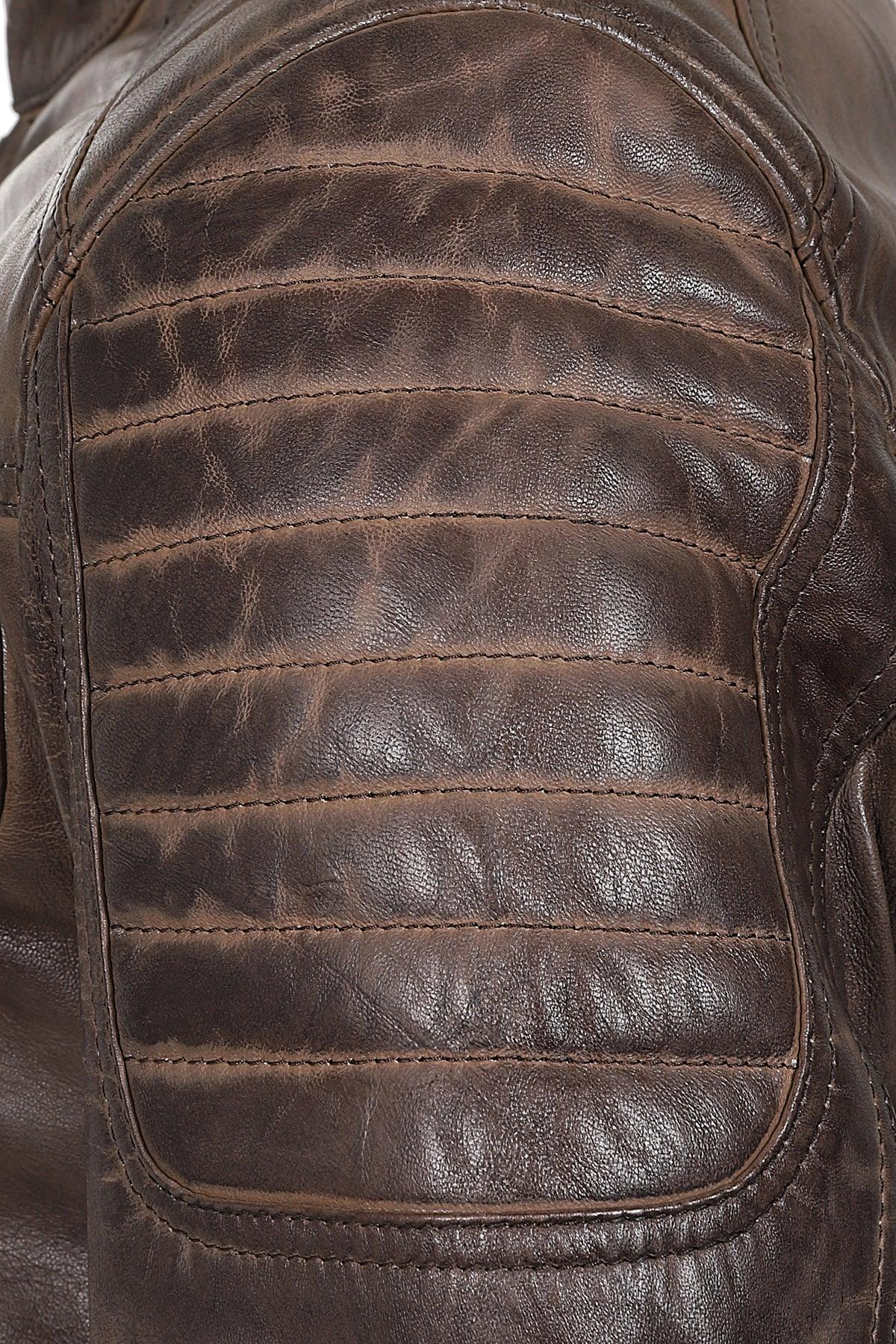 CHARLIE Men's Brown Nappa Leather Biker Jacket - Racer Style