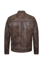 CHARLIE Men's Brown Nappa Leather Biker Jacket - Racer Style