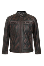 Lee Men's Rubbed Brown Genuine Leather Biker Jacket Slim Fit