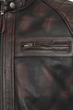Lee Men's Rubbed Brown Genuine Leather Biker Jacket Slim Fit