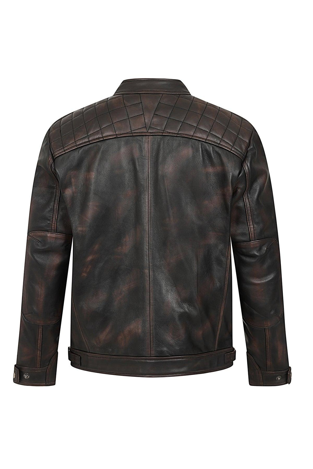 Lee Men's Rubbed Brown Genuine Leather Biker Jacket Slim Fit
