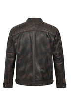 Lee Men's Rubbed Brown Genuine Leather Biker Jacket Slim Fit