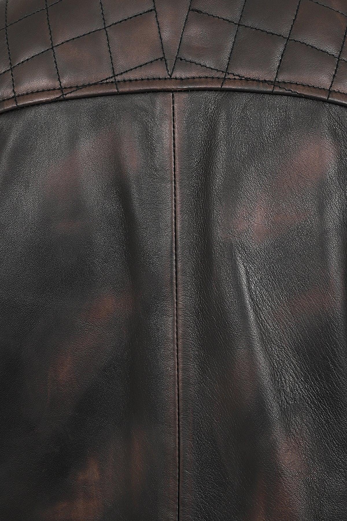 Lee Men's Rubbed Brown Genuine Leather Biker Jacket Slim Fit