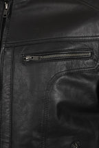 LEE Men's Genuine Leather Biker Jacket - Black Slim Fit Nappa