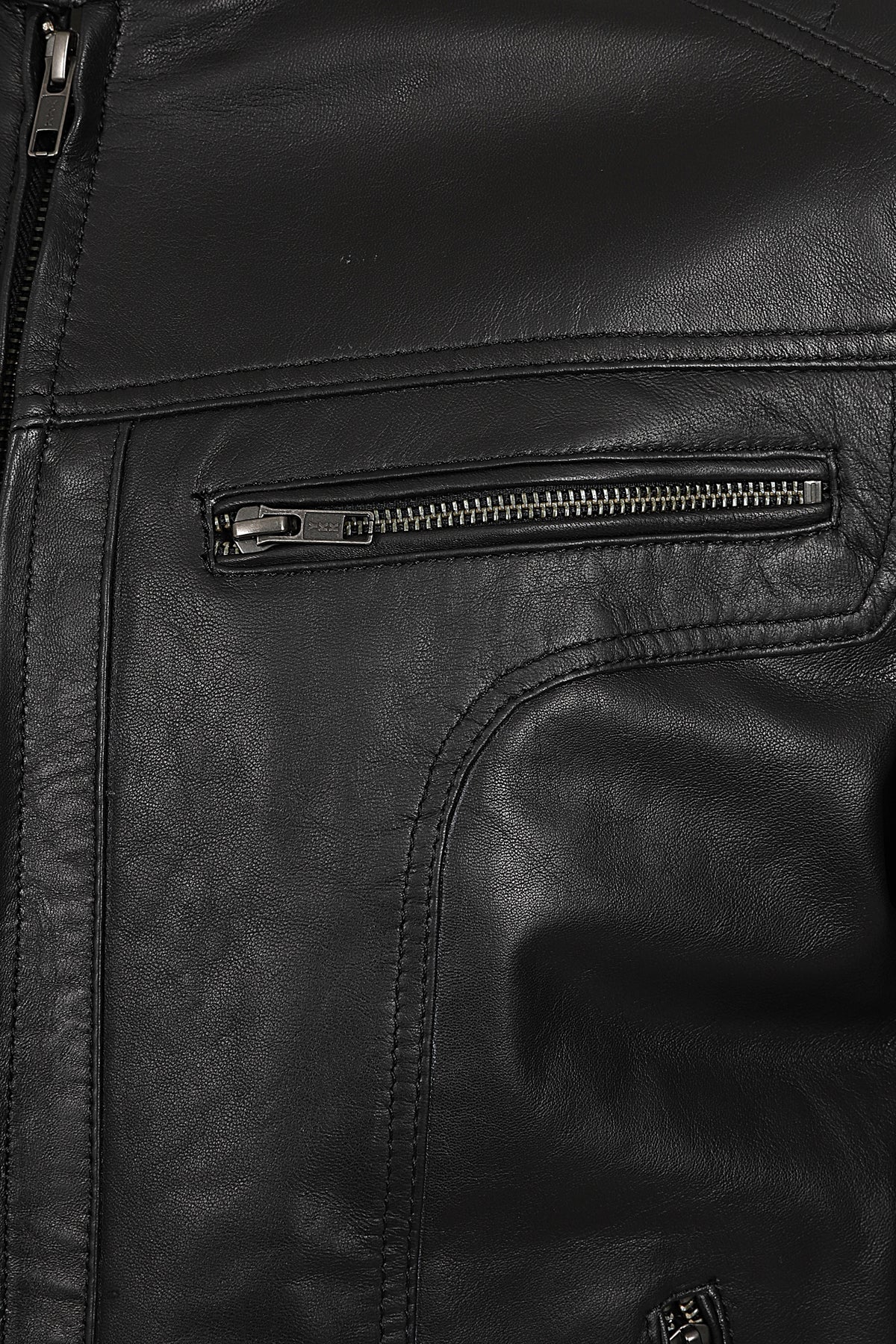 LEE Men's Genuine Leather Biker Jacket - Black Slim Fit Nappa