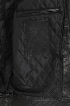 LEE Men's Genuine Leather Biker Jacket - Black Slim Fit Nappa