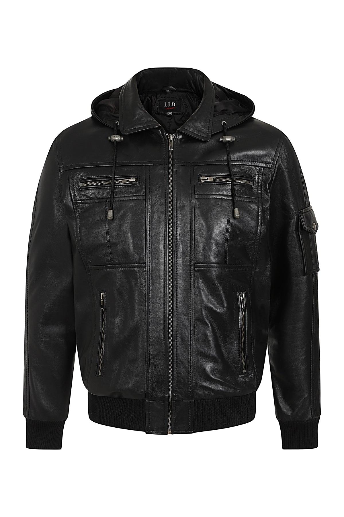 DANNY 638 Premium Nappa Leather Bomber Jacket - Detachable Hood