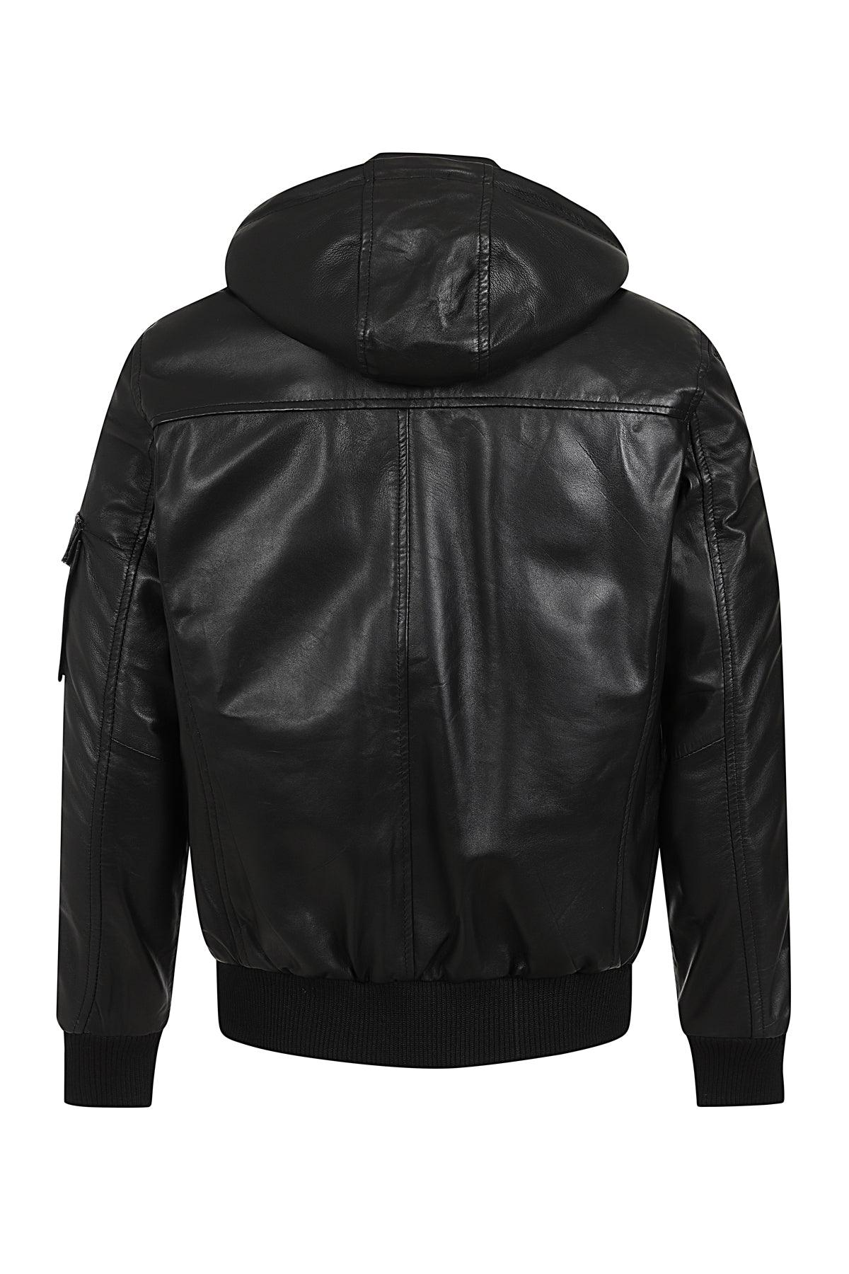 DANNY 638 Premium Nappa Leather Bomber Jacket - Detachable Hood