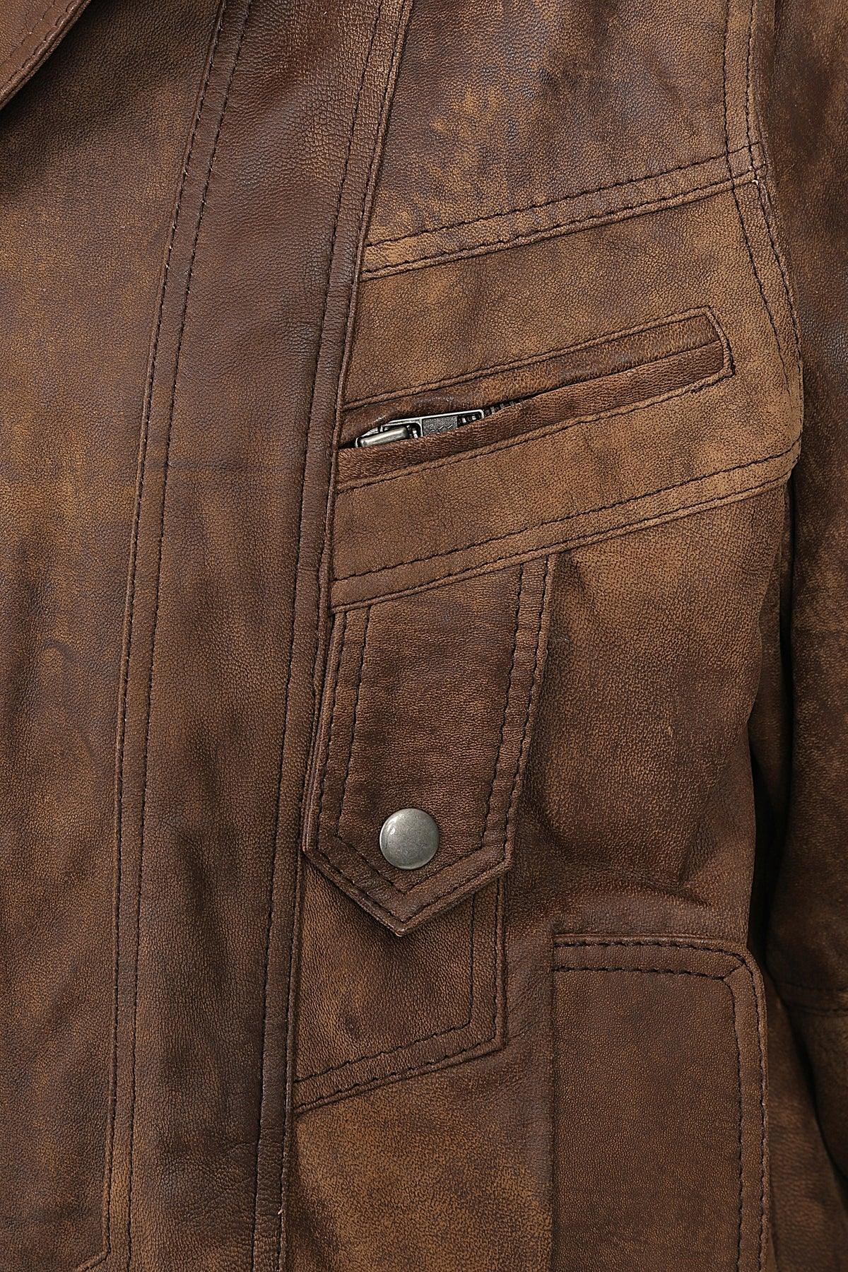 Men's Brown Buff Nappa Leather Classic Blouson Jacket PAUL