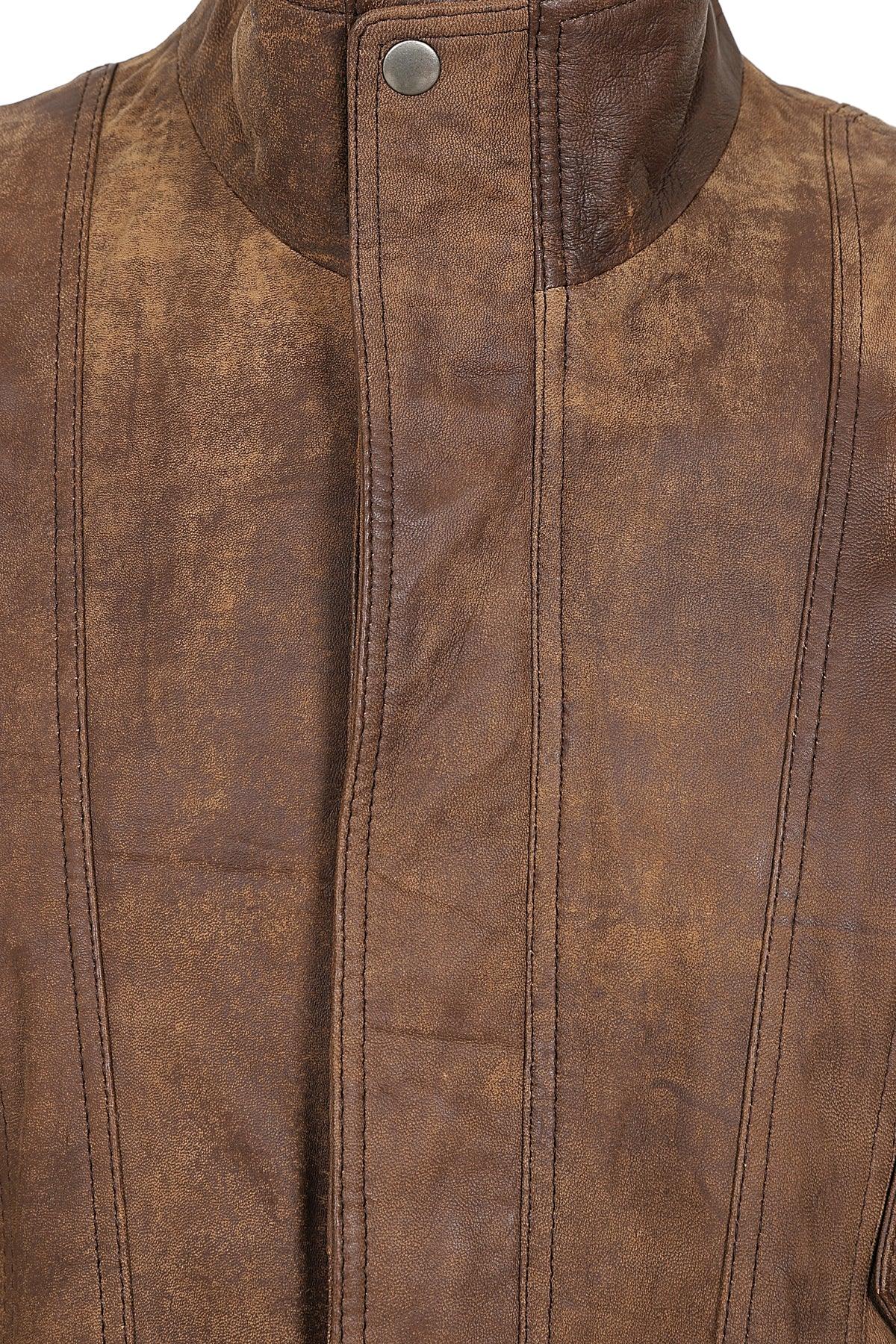 Men's Brown Buff Nappa Leather Classic Blouson Jacket PAUL