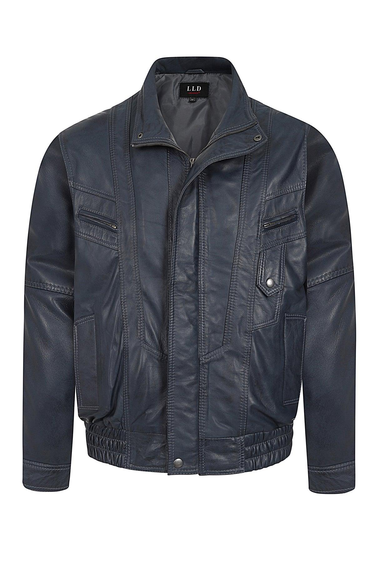 Men's Navy Blue Nappa Leather Blouson Jacket - Classic PAUL