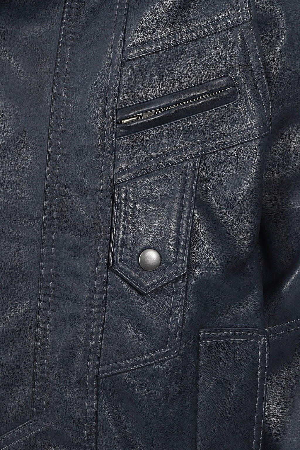Men's Navy Blue Nappa Leather Blouson Jacket - Classic PAUL