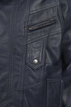 Men's Navy Blue Nappa Leather Blouson Jacket - Classic PAUL