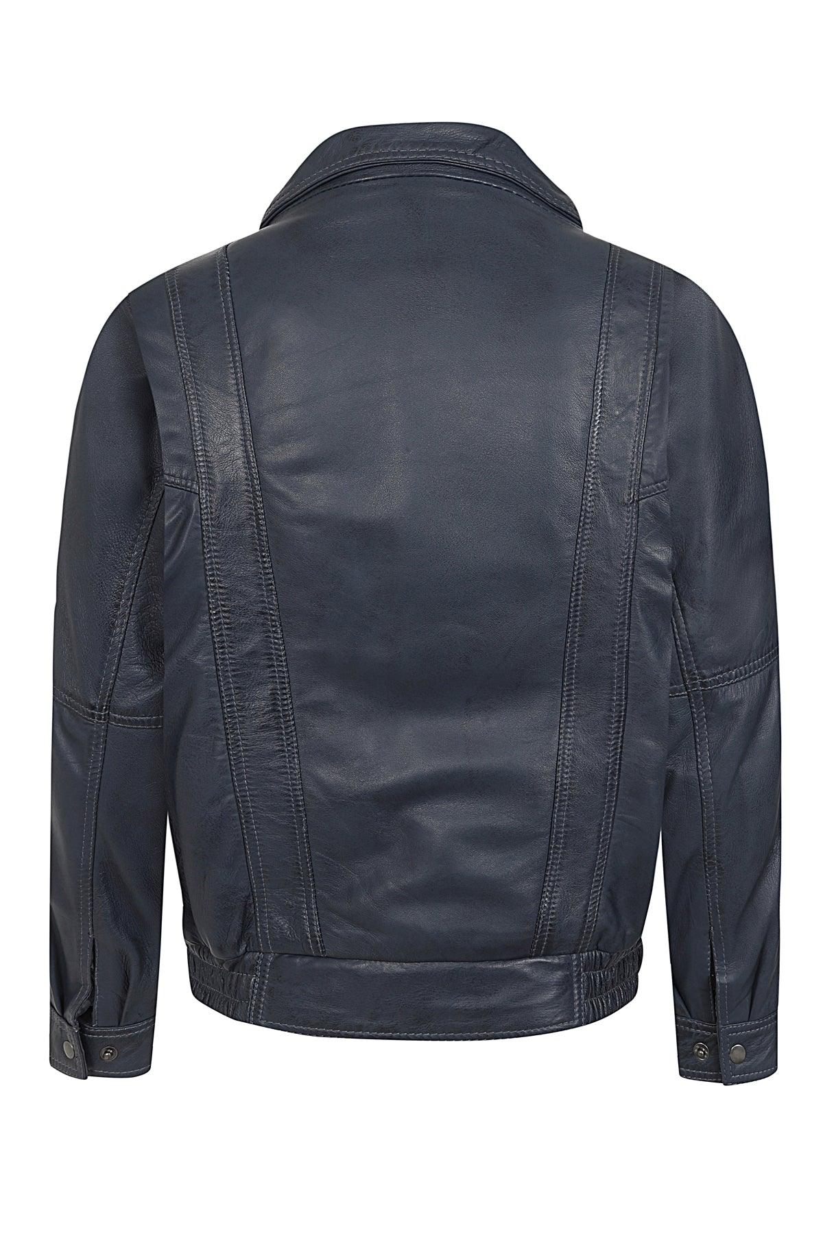 Men's Navy Blue Nappa Leather Blouson Jacket - Classic PAUL