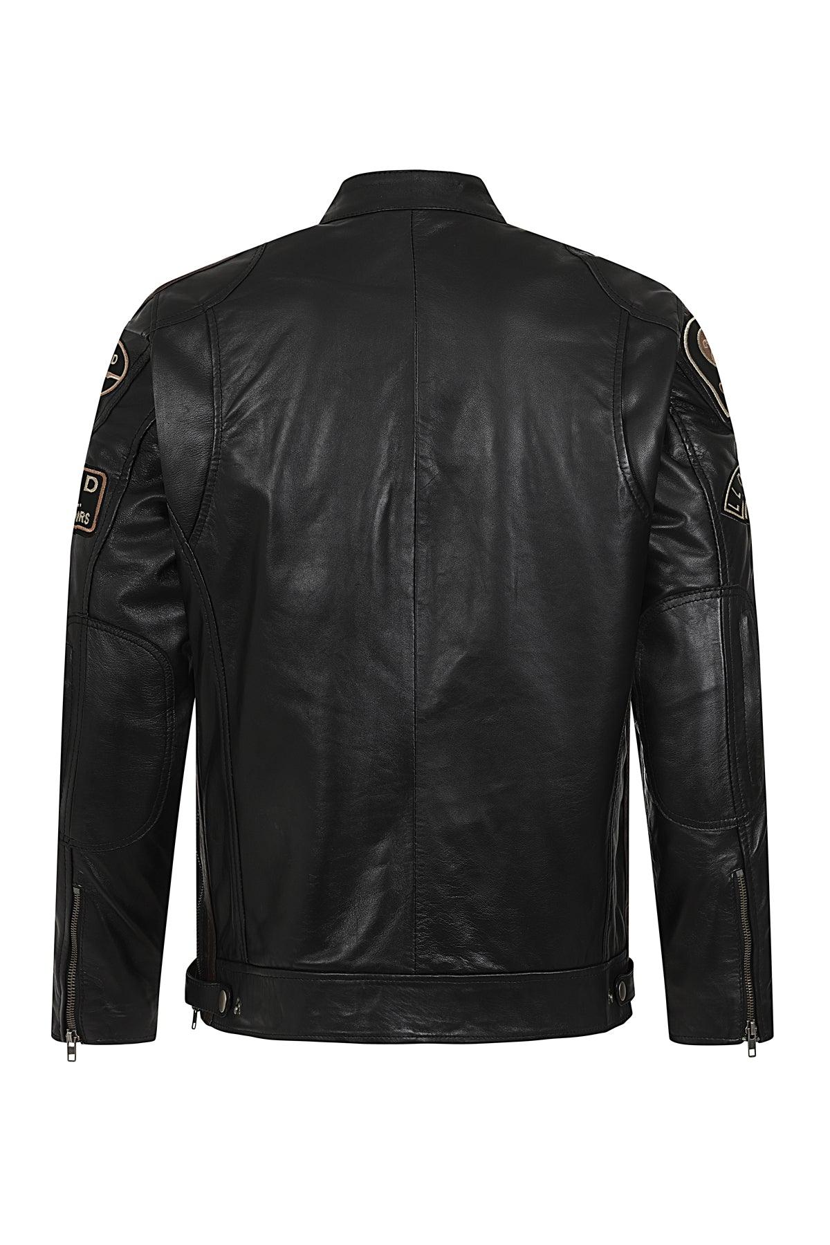 Men's Genuine Nappa Leather Biker Jacket Racing Stripes BLAKE