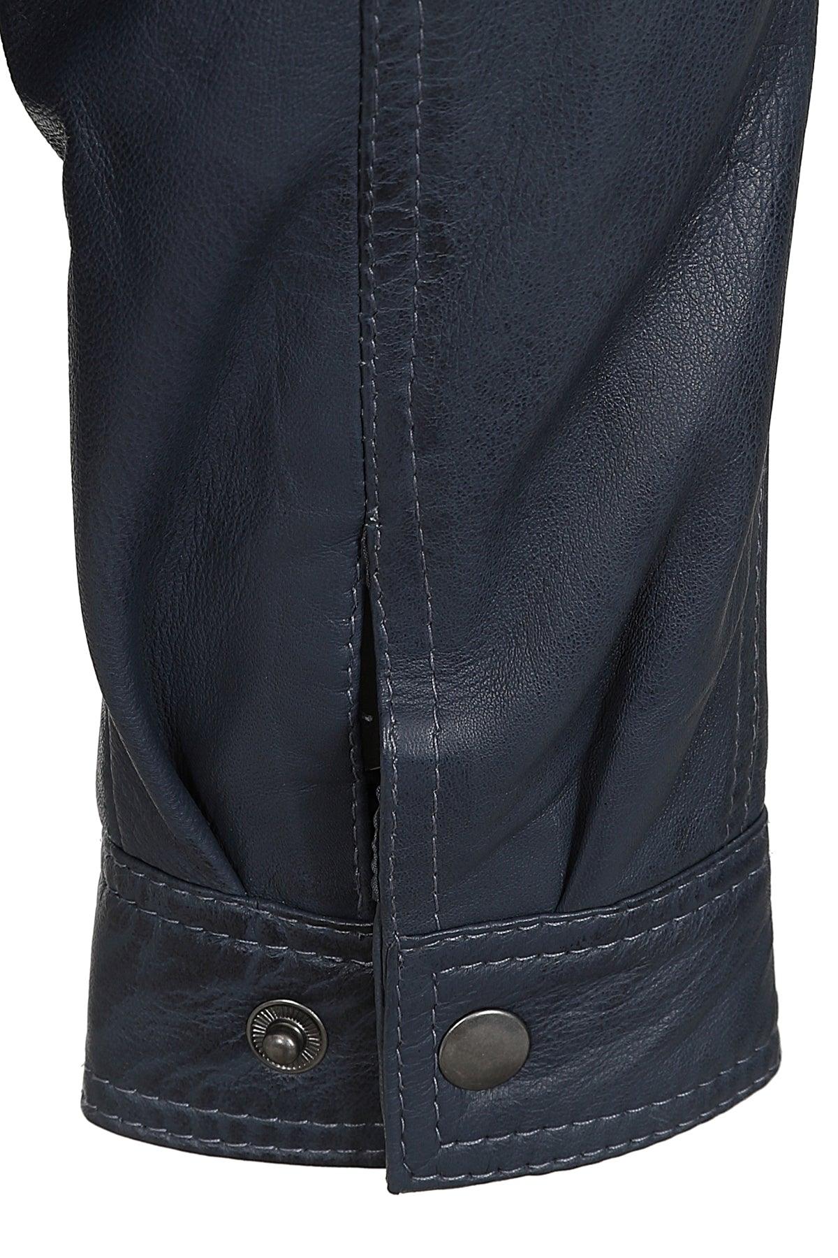 Men's Navy Blue Nappa Leather Blouson Jacket - Classic PAUL