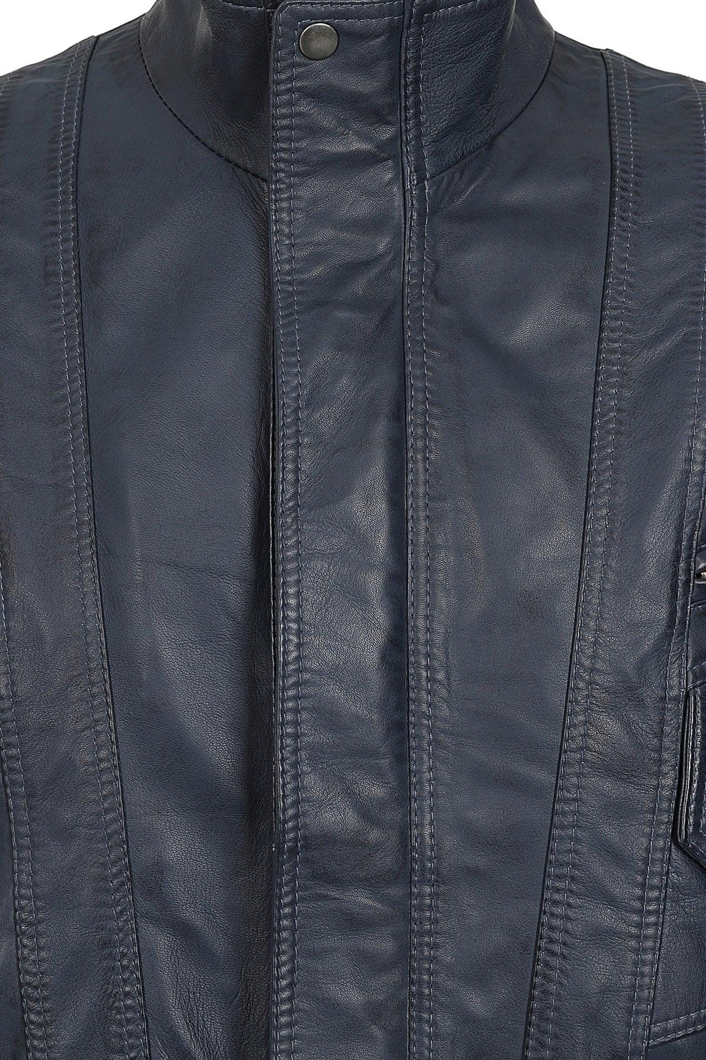 Men's Navy Blue Nappa Leather Blouson Jacket - Classic PAUL