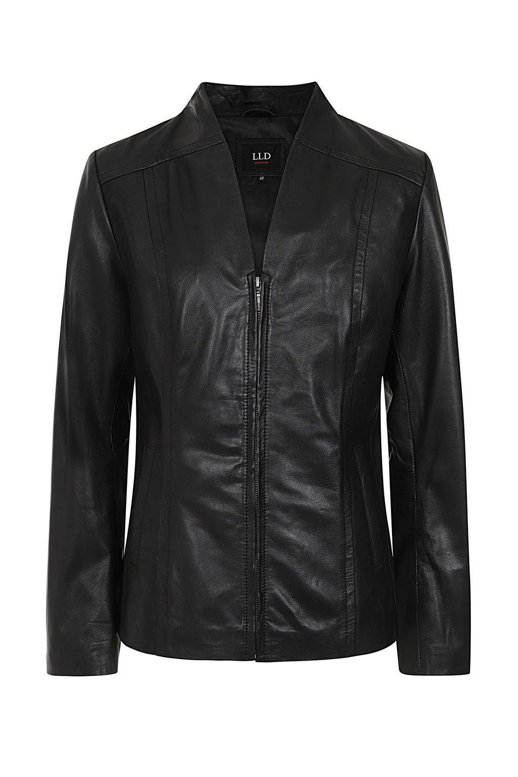 LAURA Women's Genuine Nappa Leather Jacket - Black V-Neck Zip Up