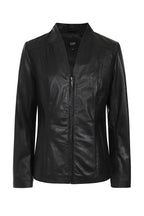 LAURA Women's Genuine Nappa Leather Jacket - Black V-Neck Zip Up