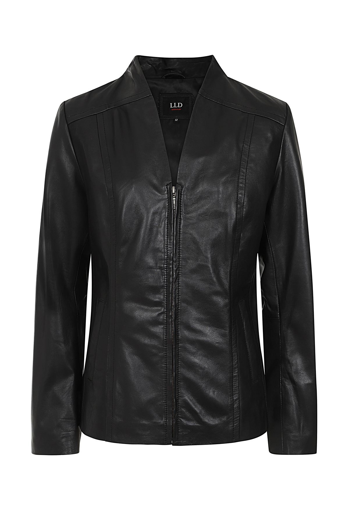 LAURA Women's Genuine Nappa Leather Jacket - Black V-Neck Zip Up