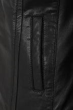 LAURA Women's Genuine Nappa Leather Jacket - Black V-Neck Zip Up