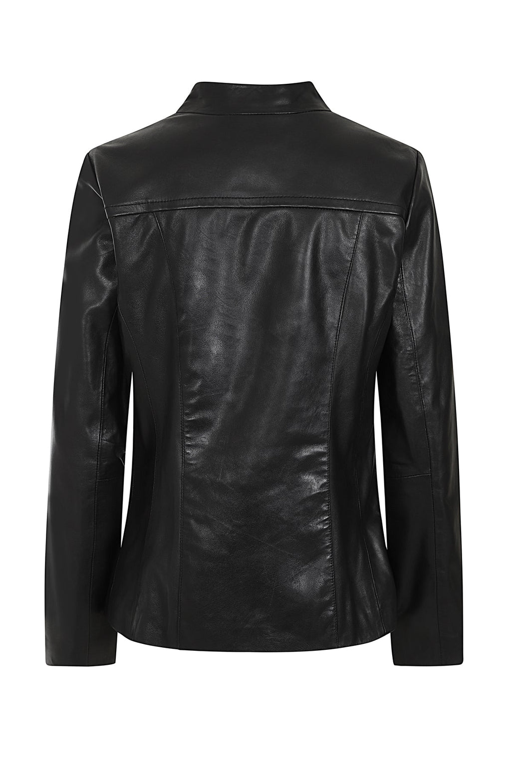 LAURA Women's Genuine Nappa Leather Jacket - Black V-Neck Zip Up