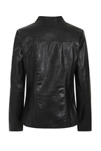 LAURA Women's Genuine Nappa Leather Jacket - Black V-Neck Zip Up