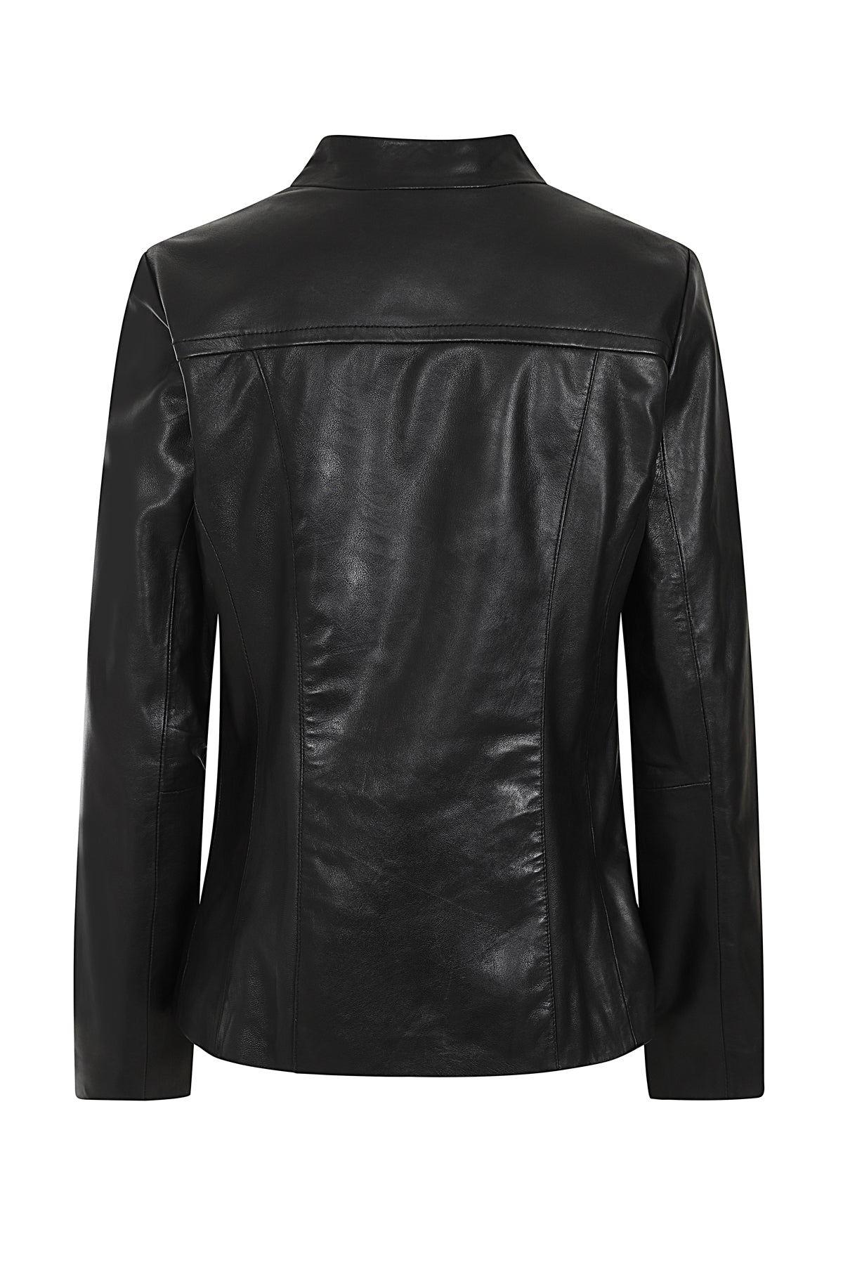 LAURA Women's Genuine Nappa Leather Jacket - Black V-Neck Zip Up