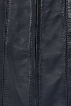 Women's Quality Navy 'Sky' Blue Leather Hip Length Coat with Fur Trimmed Detachable Hood - 'CARLA'