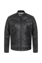 CHARLIE Men's Grey Nappa Leather Racer Biker Jacket - Lightweight