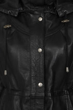 Women's ¾ Length Black Leather Duffle Coat - 'BECKY'