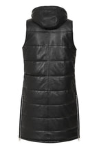 Women's Long Leather Quilted Gilet with Detachable Hood - VALERIE