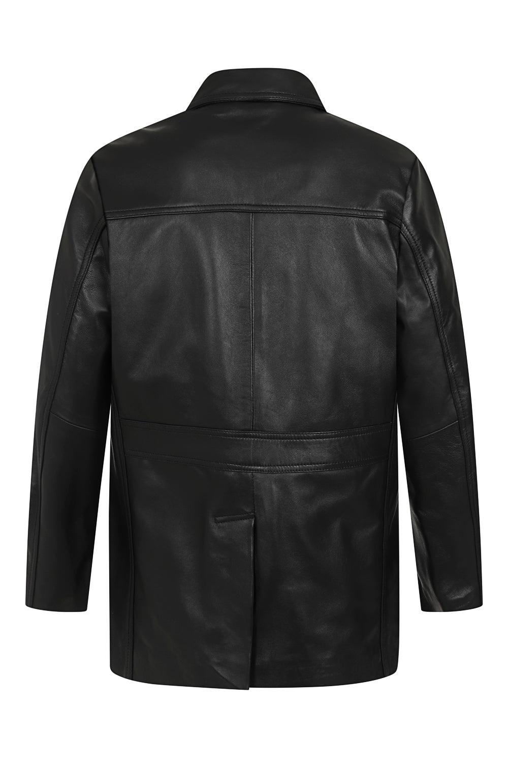 Men's Genuine Black Leather Button Front Jacket STEVE Classic Style