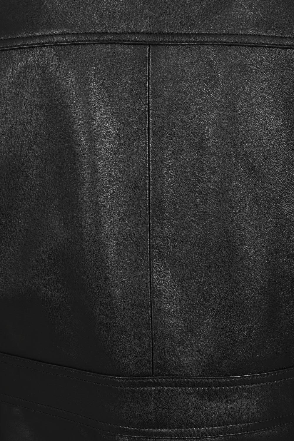 Men's Genuine Black Leather Button Front Jacket STEVE Classic Style