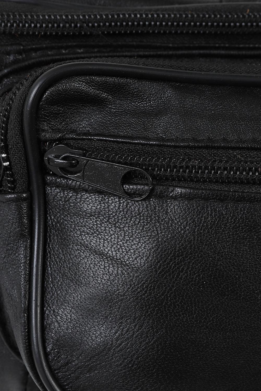 Genuine Nappa Leather Black Bum Bag - Unisex Fanny Pack