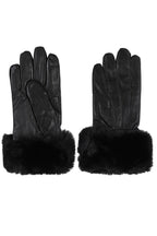 Women's Genuine Nappa Leather Gloves Black Fur Cuff Warm Lined