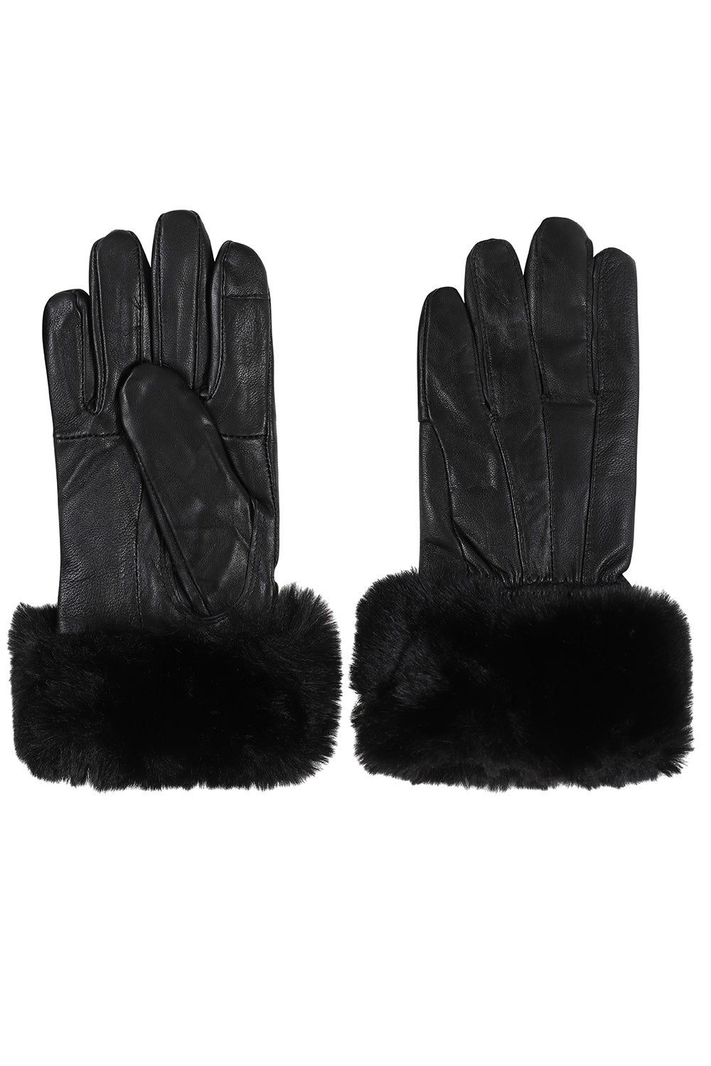 Women's Genuine Nappa Leather Gloves Black Fur Cuff Warm Lined