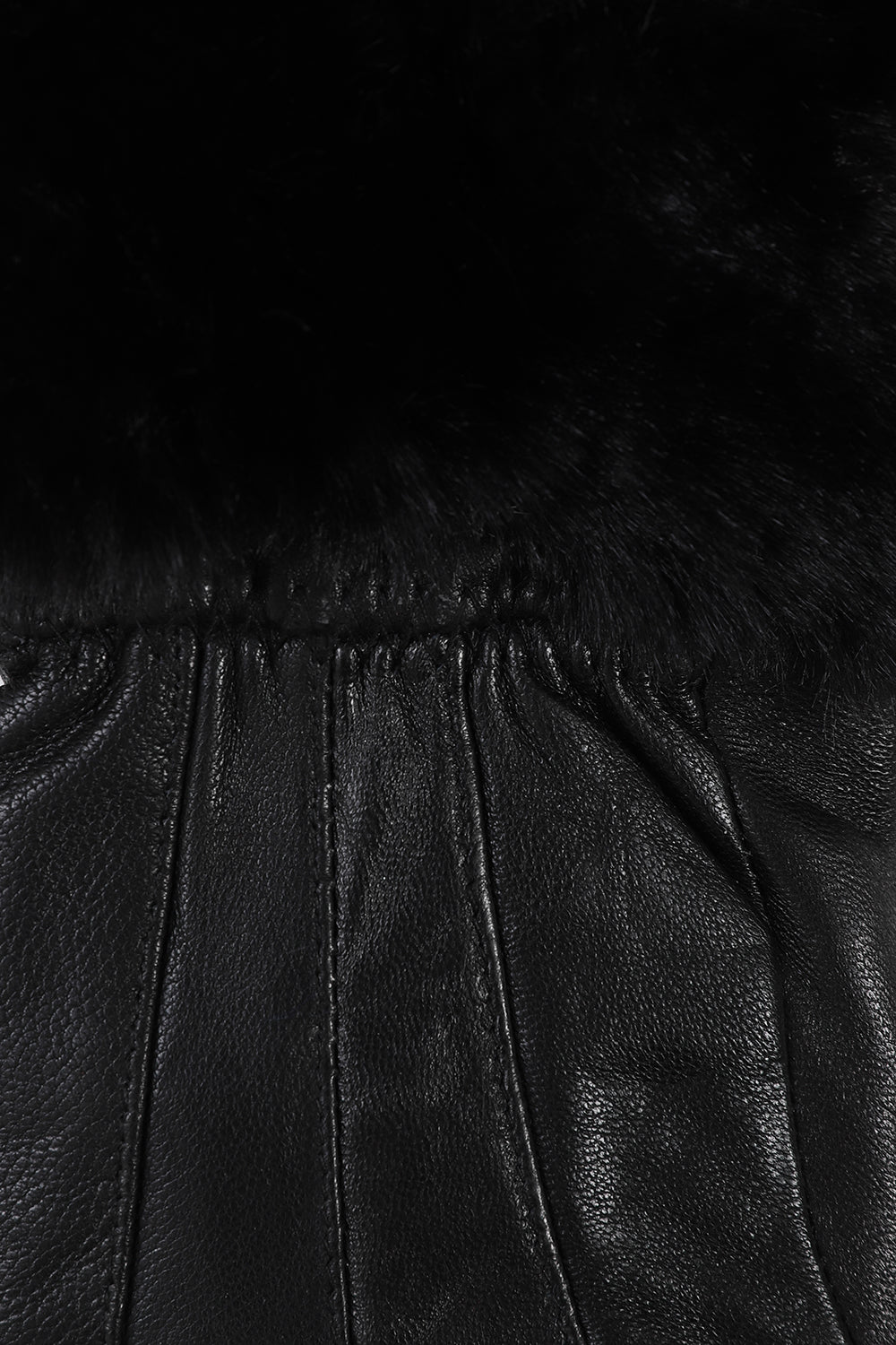 Women's Genuine Nappa Leather Gloves Black Fur Cuff Warm Lined