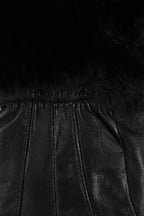 Women's Genuine Nappa Leather Gloves Black Fur Cuff Warm Lined