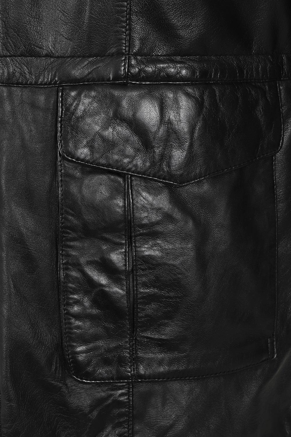 Men's Premium Lamb Nappa Leather Duffle Coat - Black with Hood