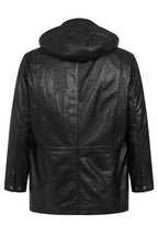 Men's Premium Lamb Nappa Leather Duffle Coat - Black with Hood