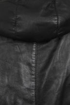 Men's Premium Lamb Nappa Leather Duffle Coat - Black with Hood