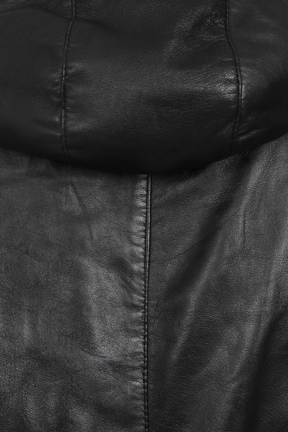 Men's Premium Lamb Nappa Leather Duffle Coat - Black with Hood